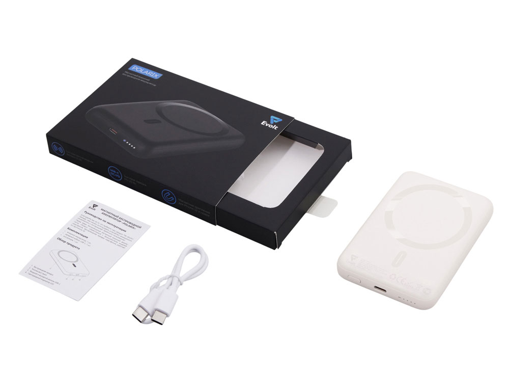 Магнитный внешний беспроводной аккумулятор Polarix, QC/PD, 10000 мАч, слоновая кость-1