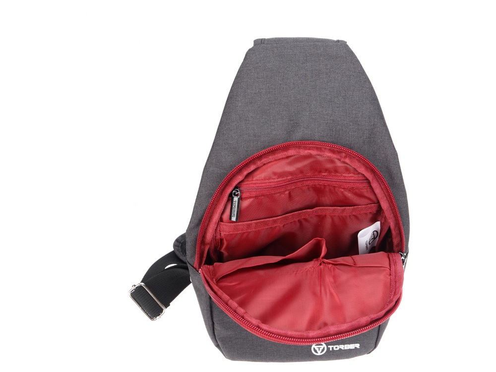 Рюкзак TORBER с одним плечевым ремнем, чёрный/бордовый, полиэстер 300D, 33 х 17 х 6 см-2