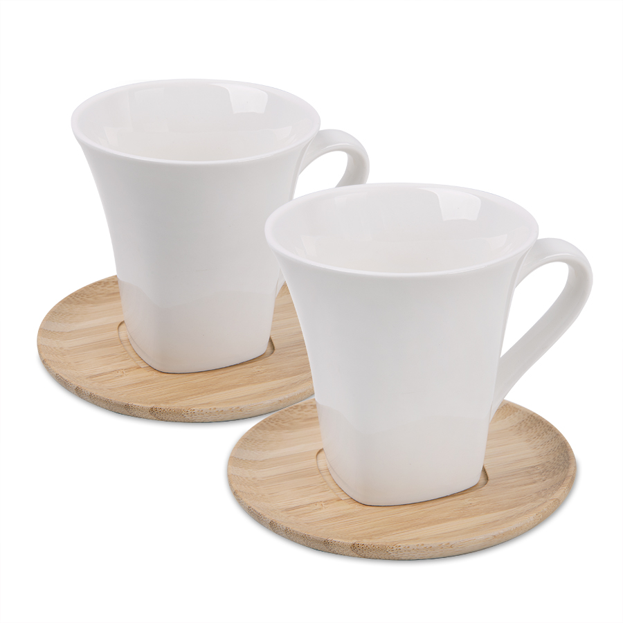 Чайные пары  "Натали" 2 штуки в упаковке, 19,5х19х9см, 200мл, фарфор, бамбук, коричневый, белый-0