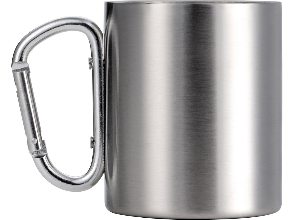 Стальная кружка Elbrus с двойными стенками и ручкой-карабином, 300 мл (глянц), серебристый-2
