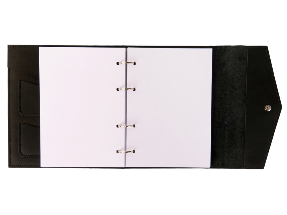 Блокнот кожаный А5 на кольцах, черный-6