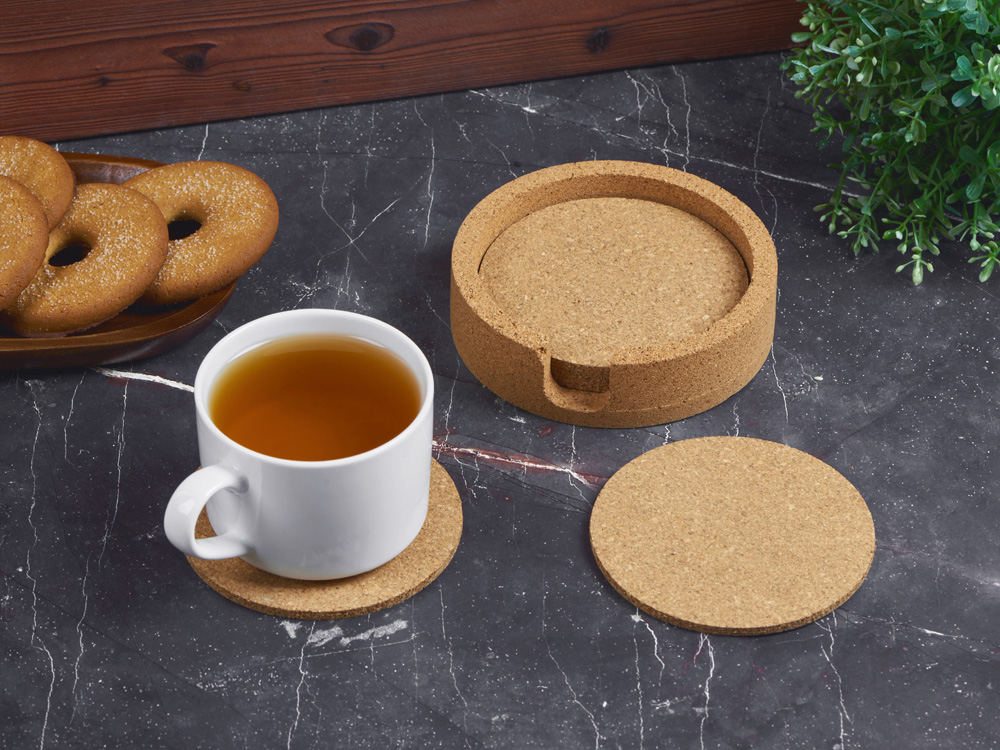 Набор костеров из пробки на подставке из пробки Krock-8