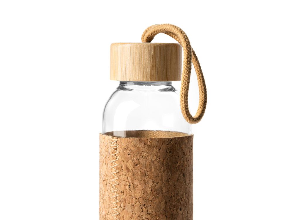 Бутылка стеклянная LAWAS в чехле из натуральной пробки, 500 мл, прозрачный/бежевый-2