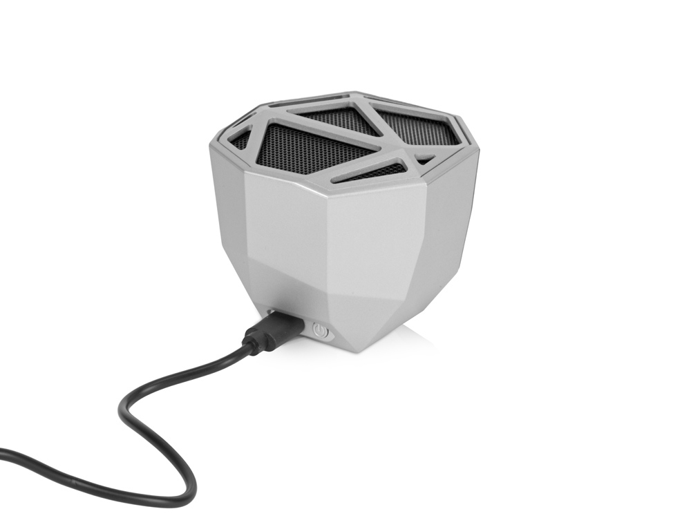 Портативная колонка Geo, серебристый + синяя подсветка-6