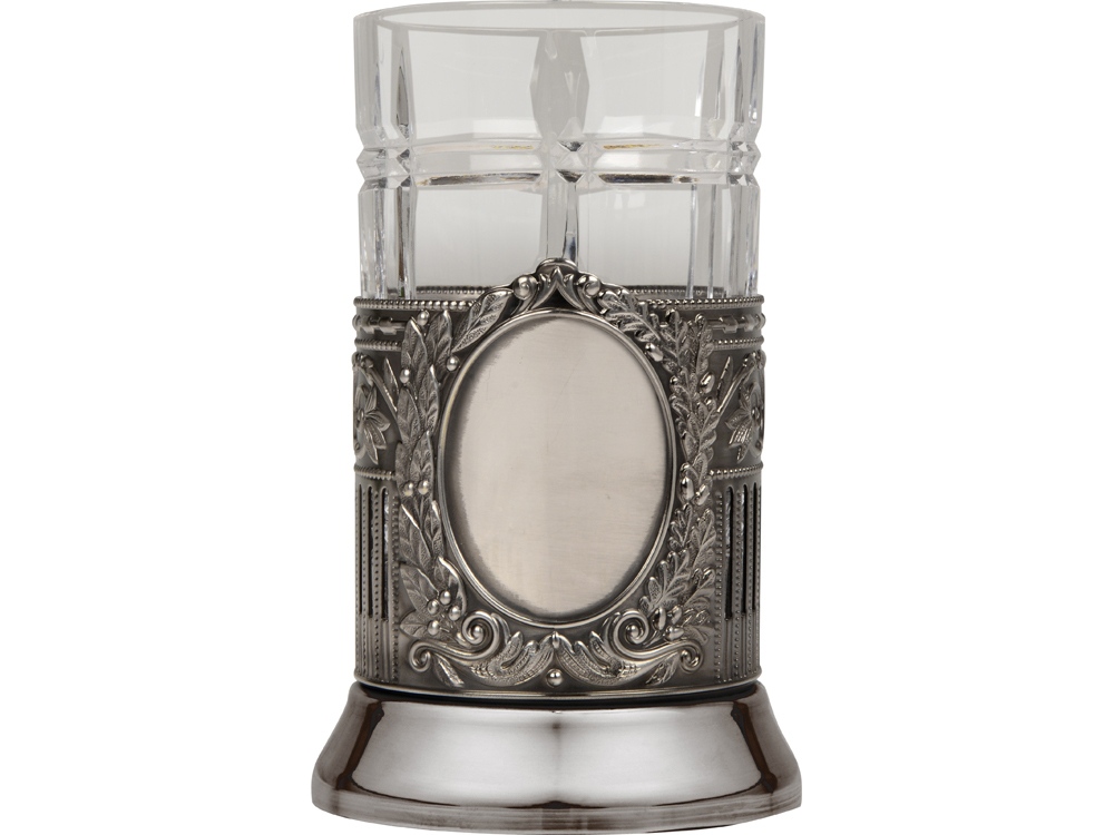 Подстаканник с хрустальным стаканом Базовый-М, серебристый/прозрачный-2