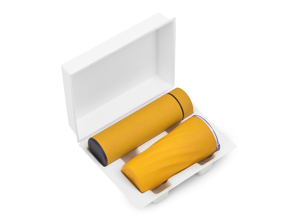 Подарочный набор FAMILY с термосом и термокружкой, желтый-1