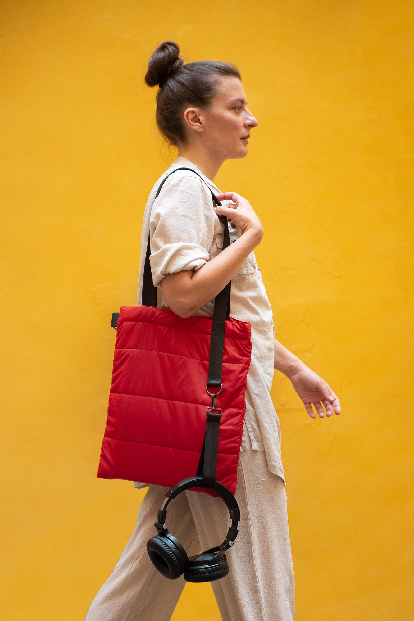 Шоппер Superbag Bubble, стёганый, с магнитной кнопкой (красный с чёрным)-6