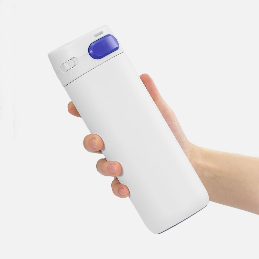 Термостакан X1 с цветной кнопкой, белый с синим-2