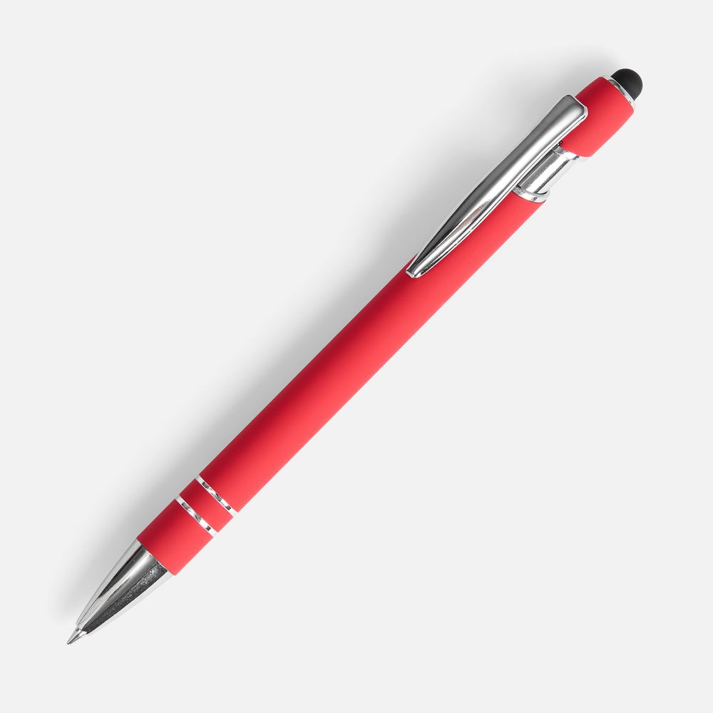 Ручка шариковая Pointer Soft Touch со стилусом, красная-0