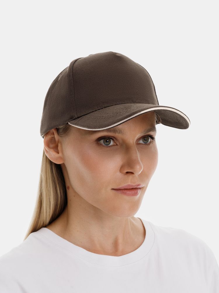 Бейсболка Long Beach, коричневая с бежевым-3