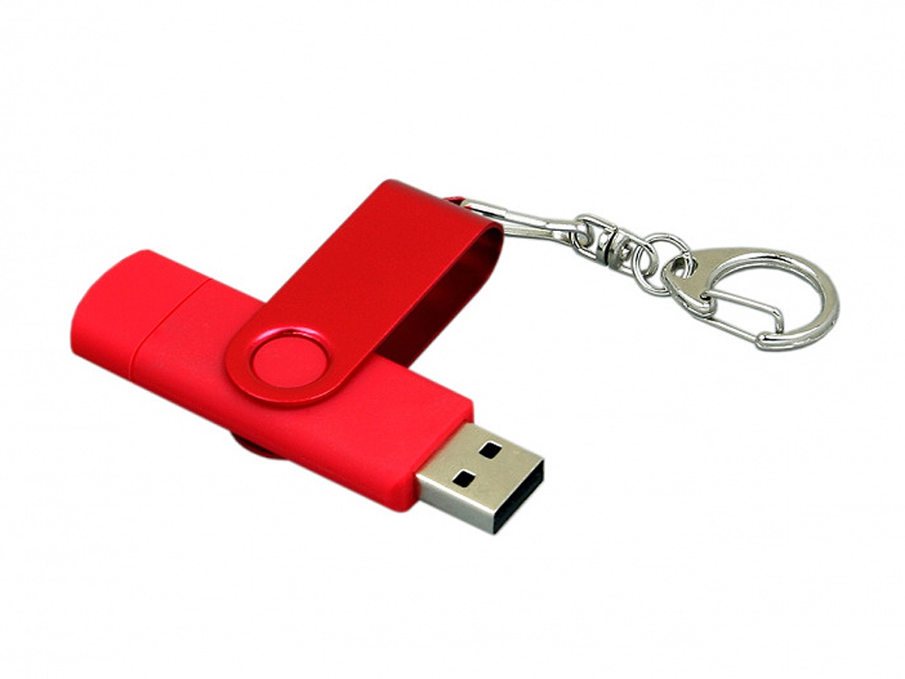 Флешка с поворотным механизмом, c дополнительным разъемом Micro USB, 16 Гб, красный-2