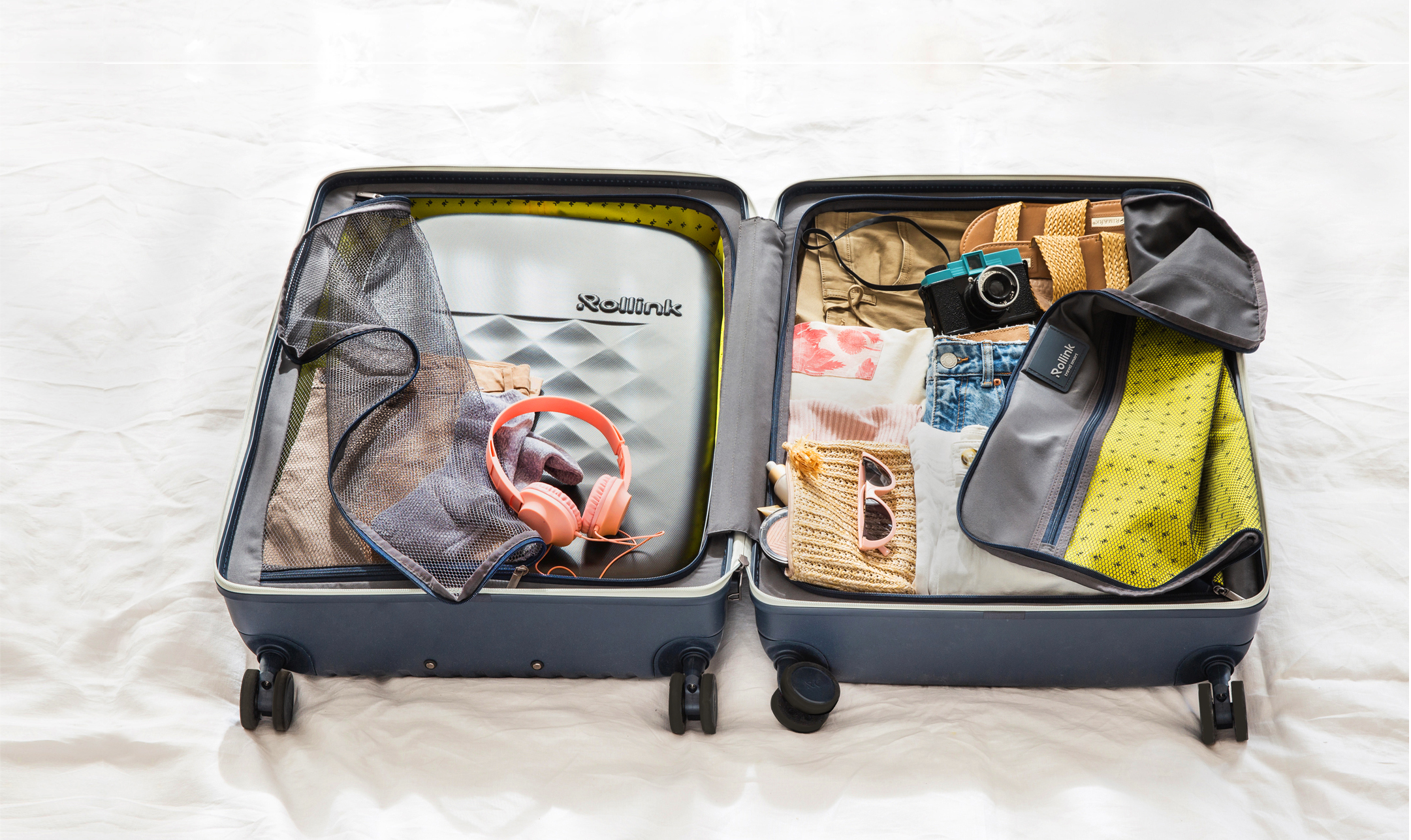 Чемодан складной Rollink Earth 55x40x20 см, 2 колеса, черный/красный-18