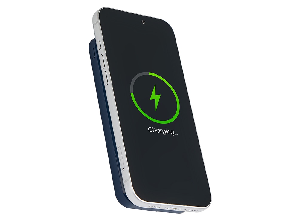 Магнитный беспроводной внешний аккумулятор со встроенными кабелями Мэни,быстаря зарядка, 10000 мАч, тёмно-синий-3