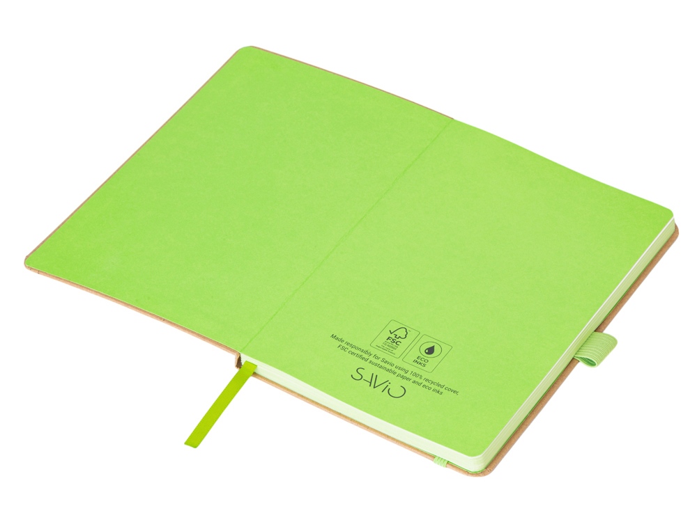 Блокнот A5 Sevilia Color, твердая обложка из крафта, 80 листов, цветной срез и форзац, натуральный/зеленое яблоко-1