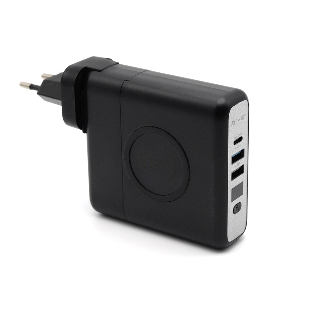 Внешний аккумулятор Gemini с беспроводной зарядкой и сетевым адаптером, Черный-0