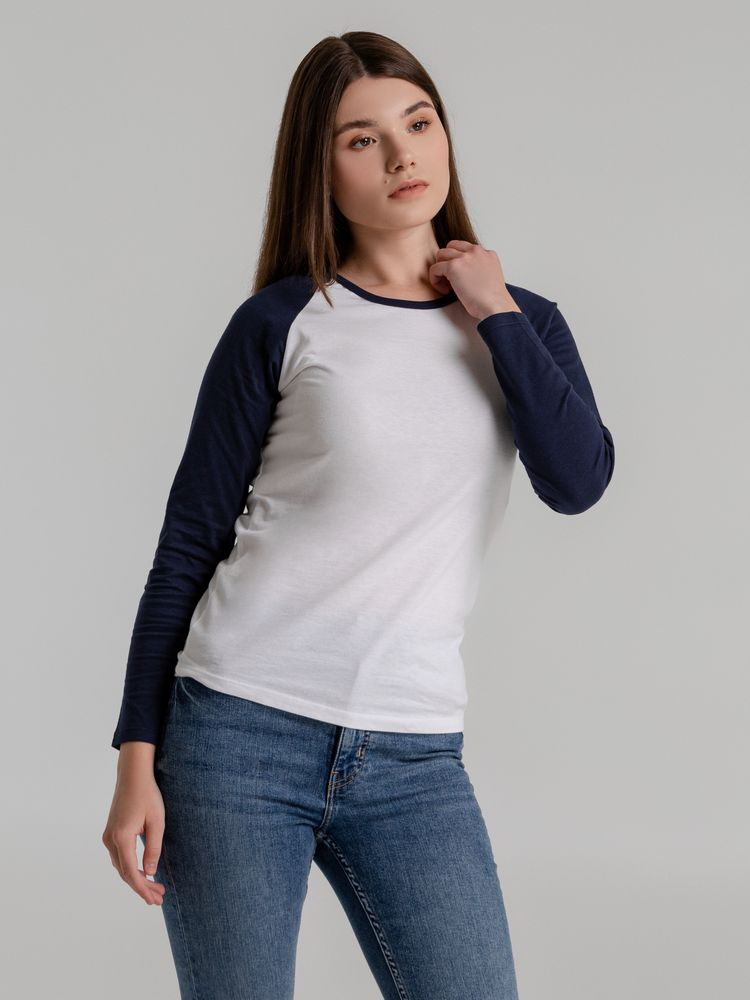 Футболка женская с длинным рукавом Milky Lsl, белая с темно-синим-4