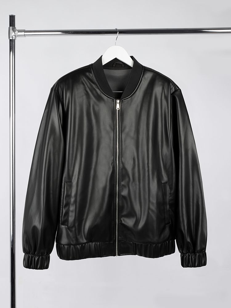 Бомбер из искусственной кожи Univer, черный-2
