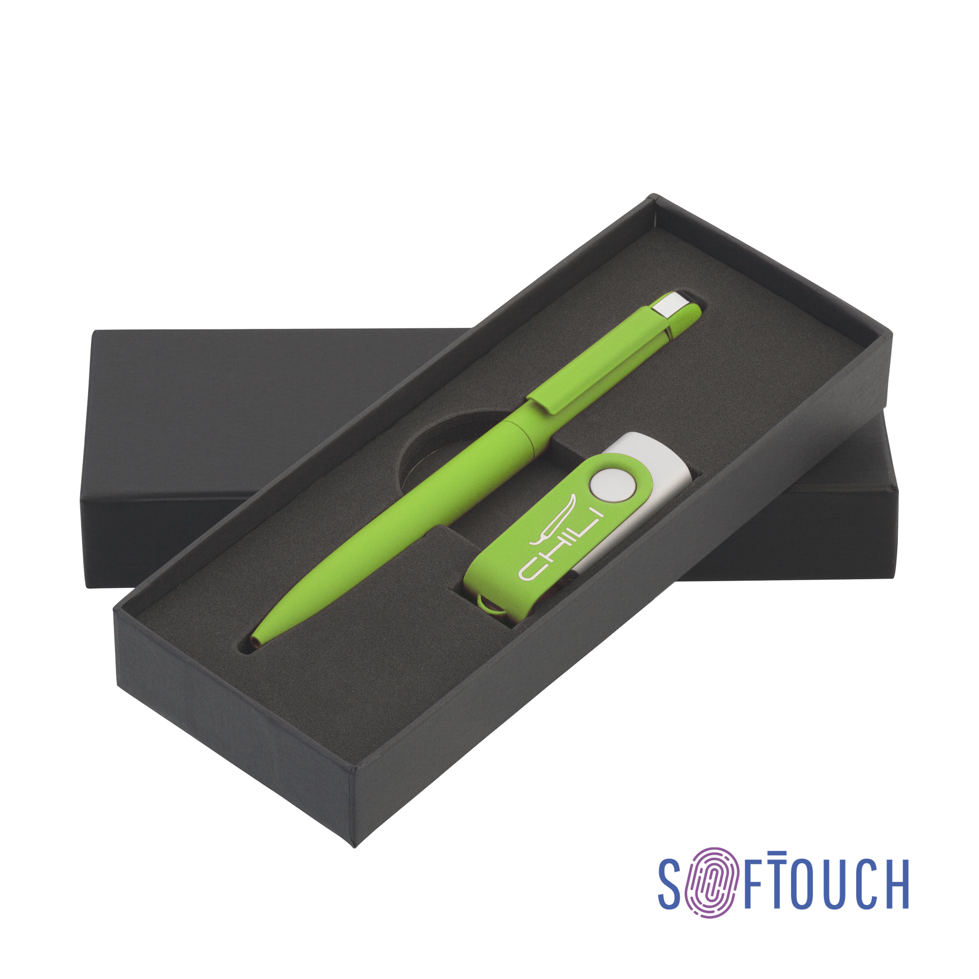 Набор ручка + флеш-карта 16 Гб в футляре, покрытие soft touch-0