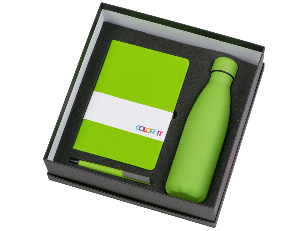 Подарочный набор c блокнотом C1, ручкой и термобутылкой, зеленое яблоко-1