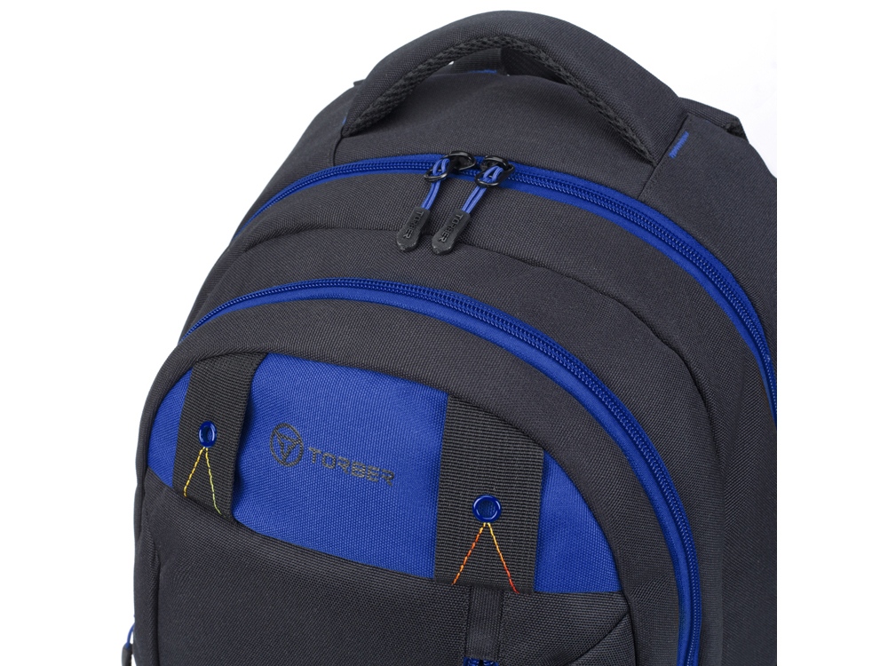 Рюкзак TORBER КЛАСС, черный с синей вставкой, полиэстер 900D, 45 x 32 x 16 см-7