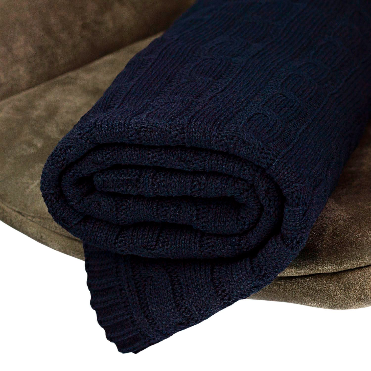 Плед Фадо (Fado) вязаный, синий (без подарочной коробки)-7