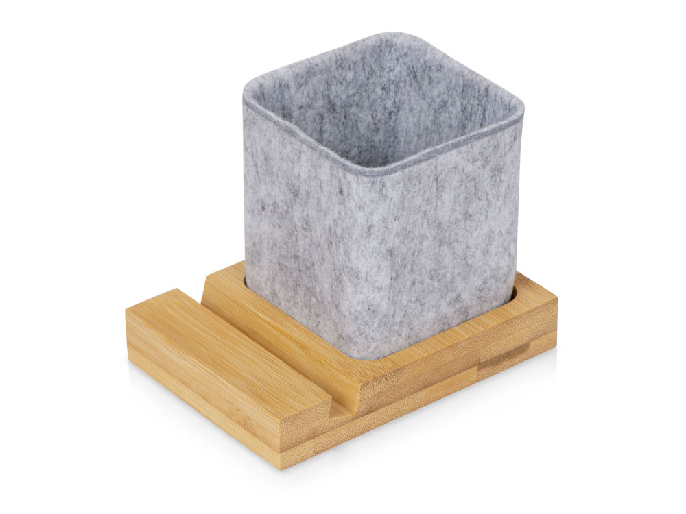 Подставка для ручек и телефона из бамбука Takeshi, серый-0