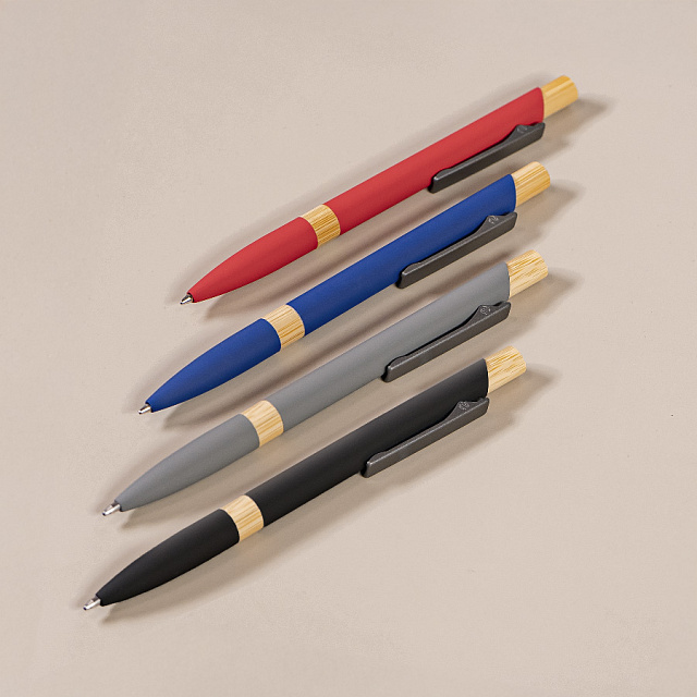 Ручка шариковая FRESCO  серый/темно-серый, металл, пластик, ,бамбук, софт-покрытие, серый, темно-серый-3