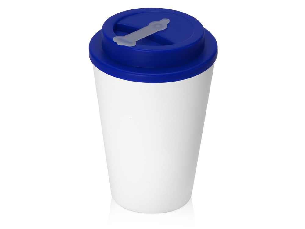 Пластиковый стакан Take away с двойными стенками и крышкой с силиконовым клапаном, 350 мл, белый/темно-синий-0