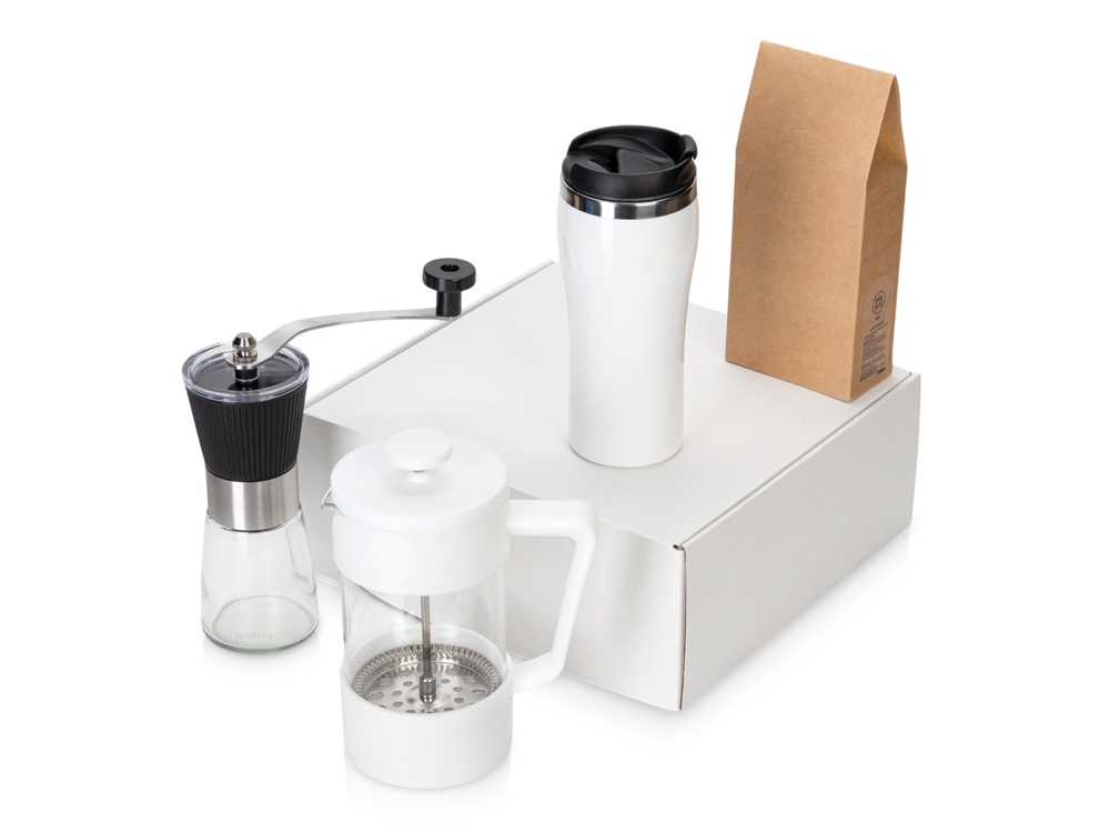 Подарочный набор с кофе, кружкой и френч-прессом Бодрое утро 2.0, белый-0