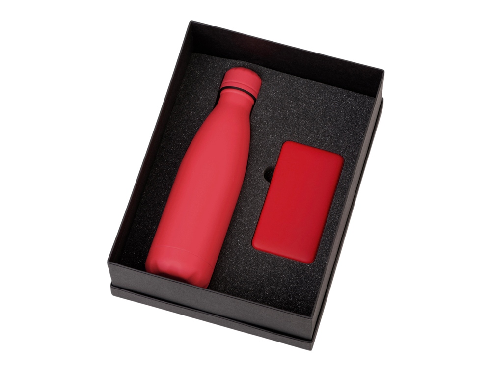 Подарочный набор с термобутылкой и повербанком С2, красный-1