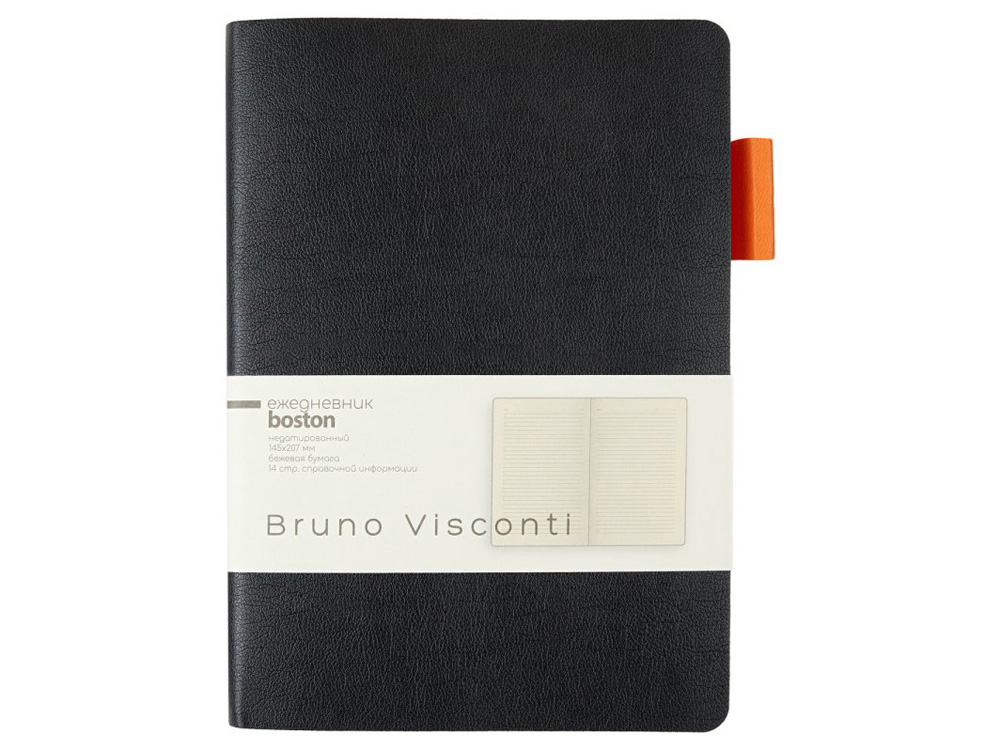 Ежедневник недатированный А5 Boston, черный (оранжевый обрез)-1