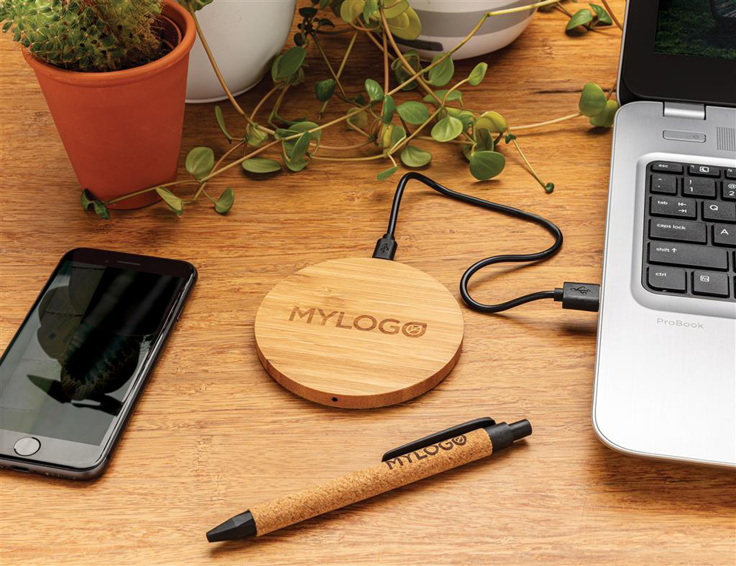 Круглая док-станция Bamboo FSC® для беспроводной зарядки, 5 Вт-7