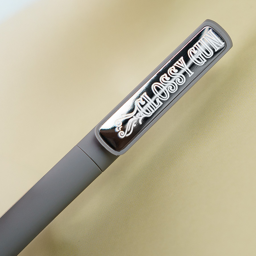 Ручка шариковая GLOSSY GUN с покрытием soft touch, серый, серебристый-3