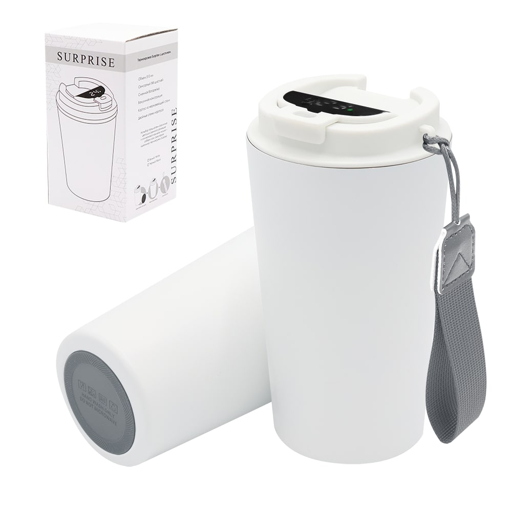 Термокружка Surprise To Go с индикатором, Белый/серый-0