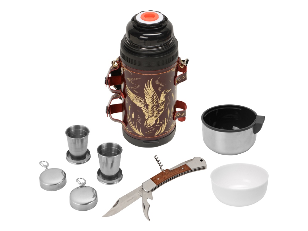 Термос в кожаном чехле, 1,2л, бордовая кожа-4