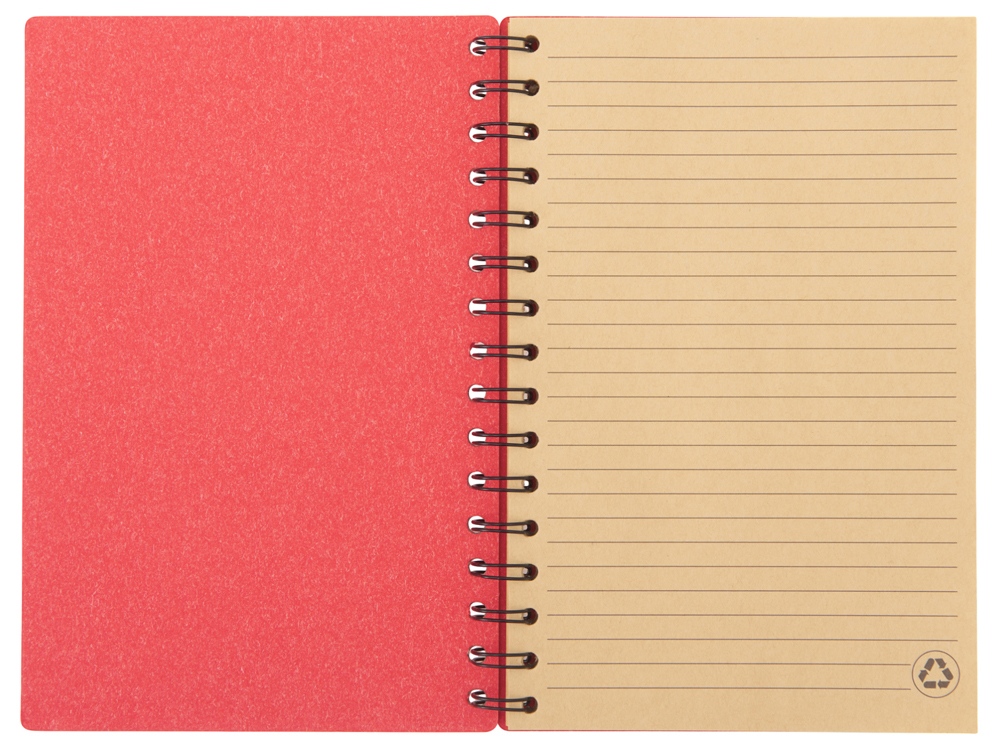 Блокнот на спирали в картонной обложке с переработанной бумагой Mania, красный-2