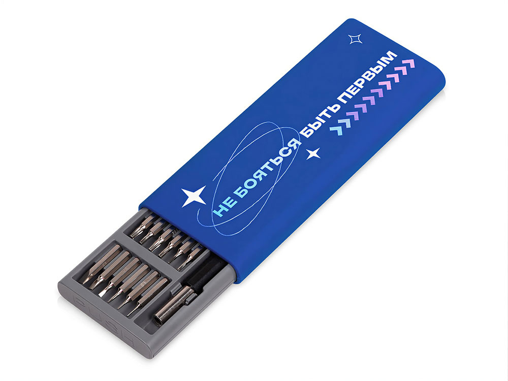 Отвертка с набором из 24 насадок Bits, темно-синий (уф печать)-0