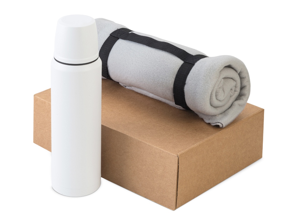 Подарочный набор с термосом и пледом Serenity, белый/серый-0