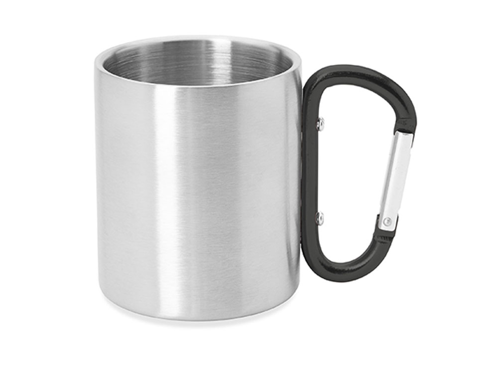 Кружка GUAYA с ручкой карабином, 230 мл, серебристый/черный-1