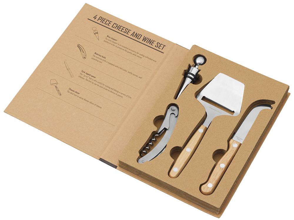 Подарочный набор для вина и сыра Reze из 4 предметов, натуральный-3