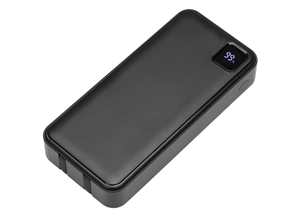 Внешний аккумулятор со встроенными кабелями Фрэйм Про, быстрая зарядка, 20000мач, черный-0