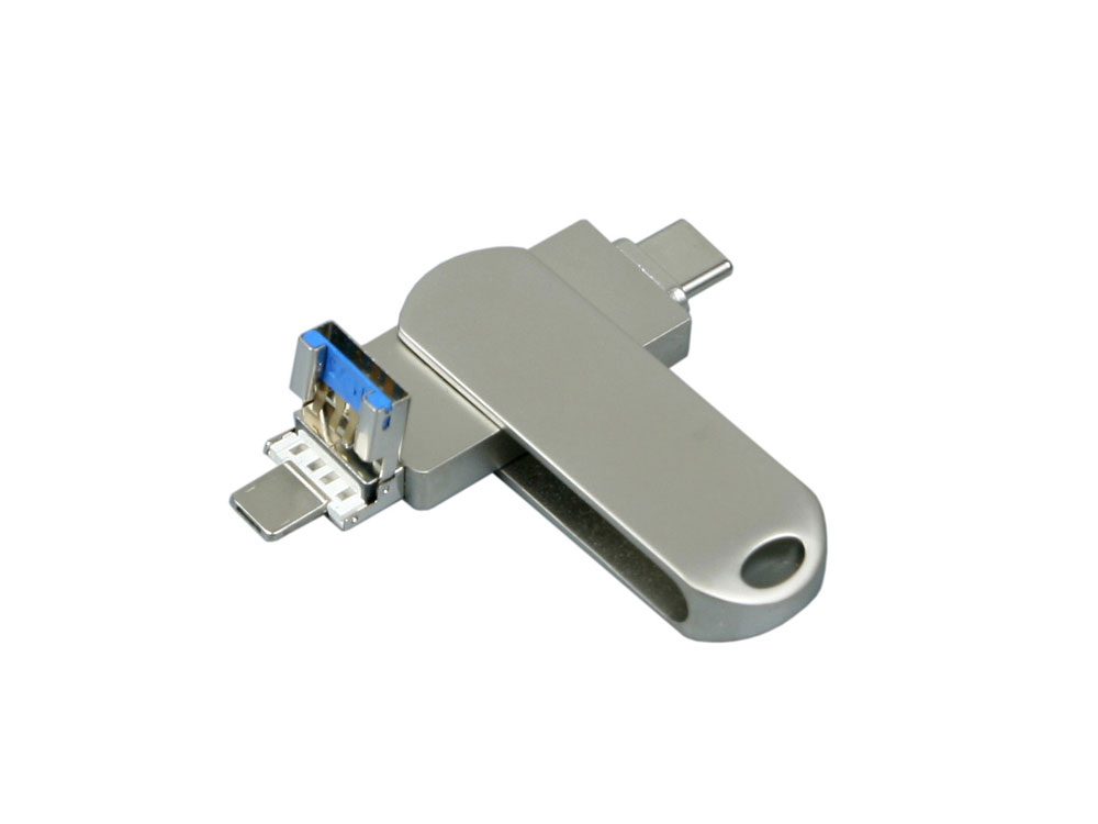 Металлическая флешка для айфона 3 в 1 (i-flash_TYPEC_3_in_1.64.S, I= 64 Гб USB 3.0, Металлический корпус. Без перс.)-1