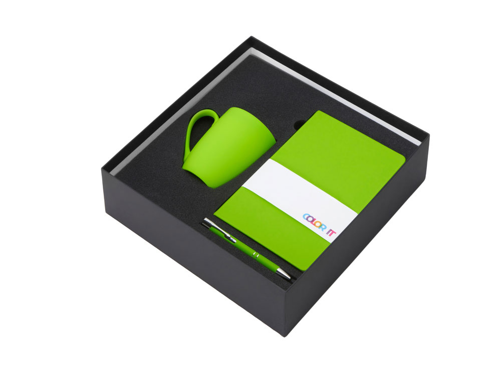 Подарочный набор с блокнотом С1, металлической ручкой и кружкой, зеленое яблоко-1