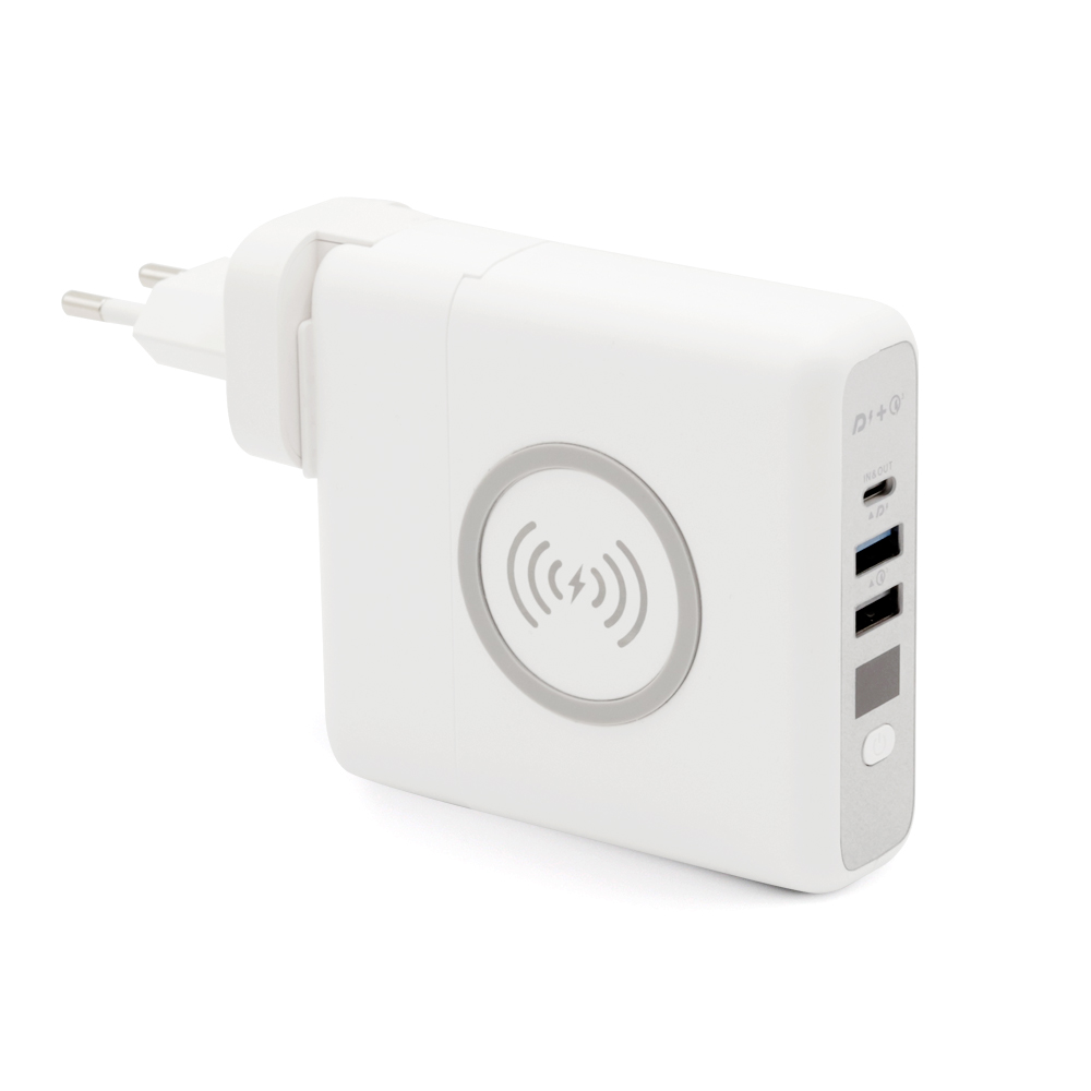 Внешний аккумулятор Gemini с беспроводной зарядкой и сетевым адаптером, Белый-0