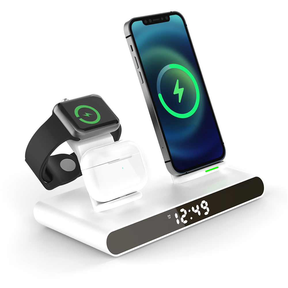 Часы электронные Abbatt мультифункциональные с беспроводной зарядкой, Белый-1