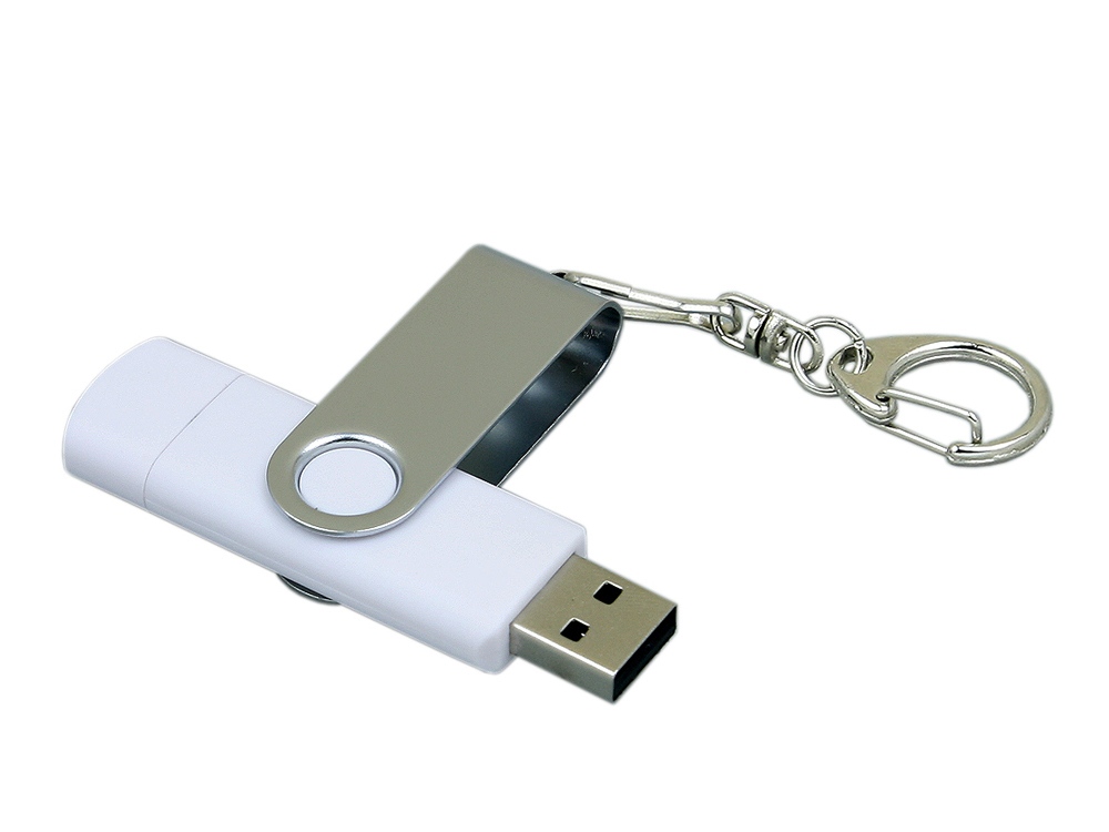 Флешка с  поворотным механизмом, c дополнительным разъемом Micro USB, 16 Гб, белый-2