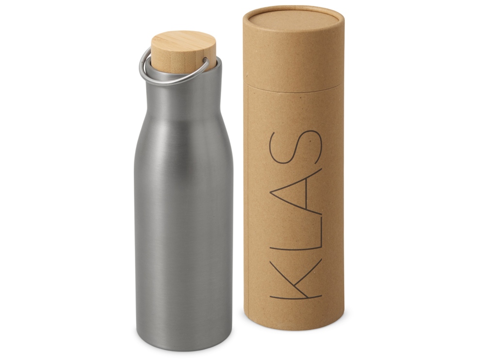 Вакуумная термобутылка с бамбуковой крышкой Klas, 500 мл, серебристый-0