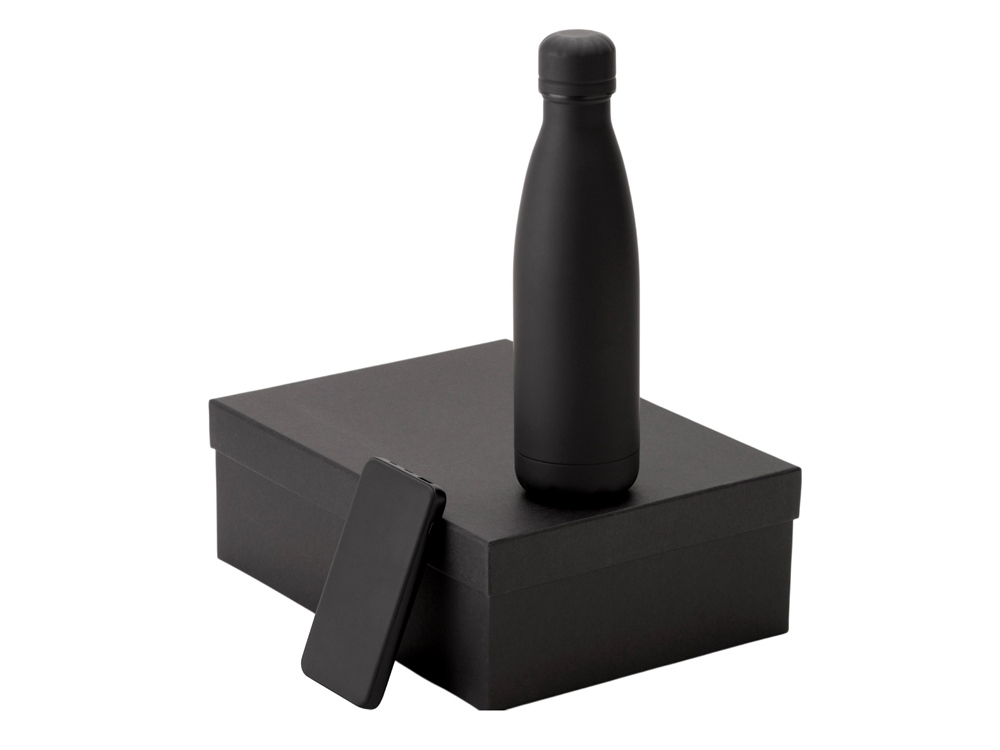 Подарочный набор с термобутылкой и повербанком С2, черный-0