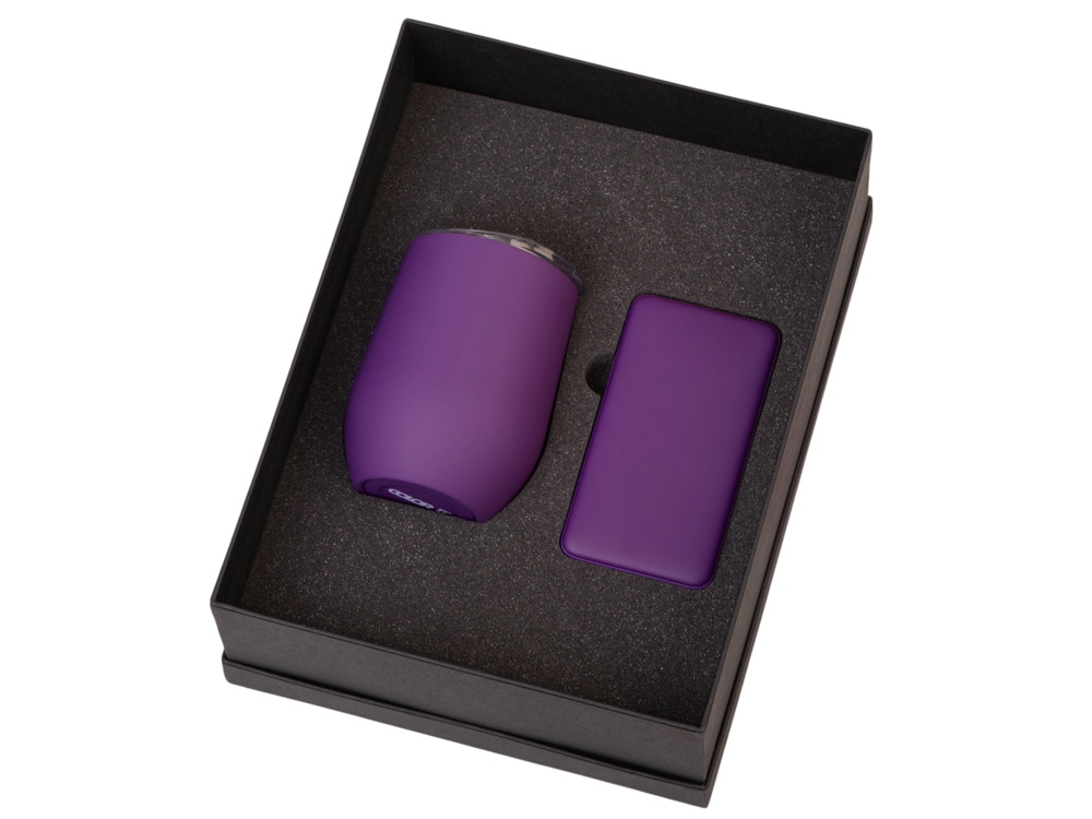 Подарочный набор с термокружкой и повербанком С2, 10000 mAh, фиолетовый-1