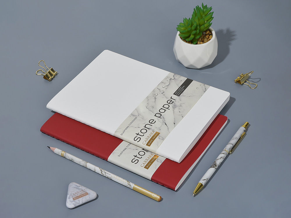 Тетрадь с каменной бумагой А5 Carrara 40 л., линейка, бордовый-6